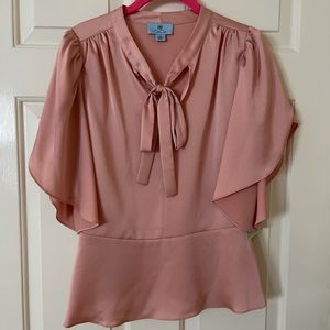 CeCe satin pink tie neck flutter sleeve blouse M